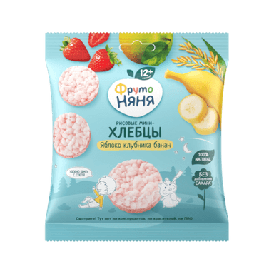Хлебцы Фруто Няня рисовые ябл/клуб/бан с пребиотиком 30г