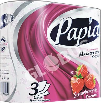 Бумага туал Papia клубника 3сл 4рул